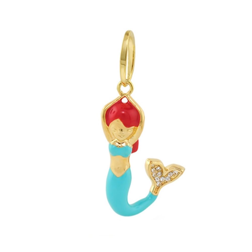 18K gold mermaid pendant with turquoise tail and red hair, crystal fin, by Lauren G Adams on Tampa Home & Garden Store