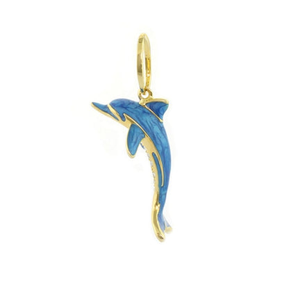 Eau Dolphin Pendant by Lauren G Adams, gold-tone dolphin with blue enamel detail on Tampa Home & Garden Store