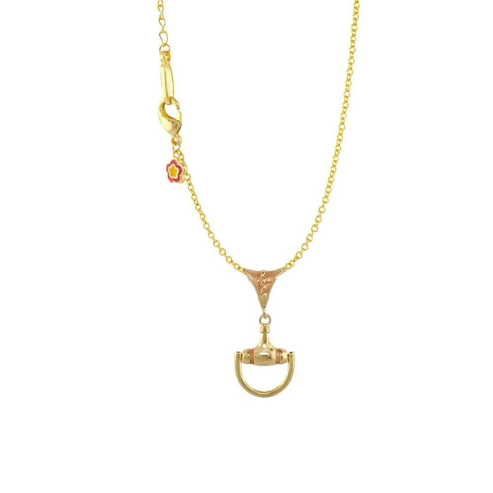 Equestrian Necklace pendant in gold with horseshoe charm and flower accent by Lauren G Adams on Tampa Home & Garden Store