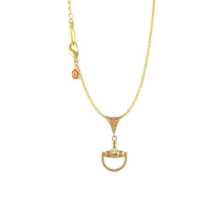 Equestrian Necklace pendant in gold with horseshoe charm and flower accent by Lauren G Adams on Tampa Home & Garden Store