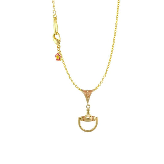 Equestrian Necklace pendant in gold with horseshoe charm and flower accent by Lauren G Adams on Tampa Home & Garden Store