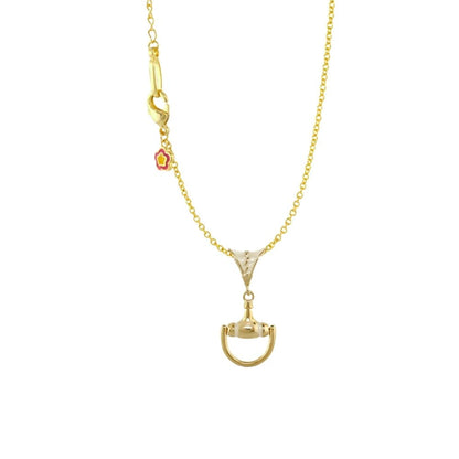Equestrian Necklace pendant by Lauren G Adams with gold chain and horseshoe charm on Tampa Home & Garden Store