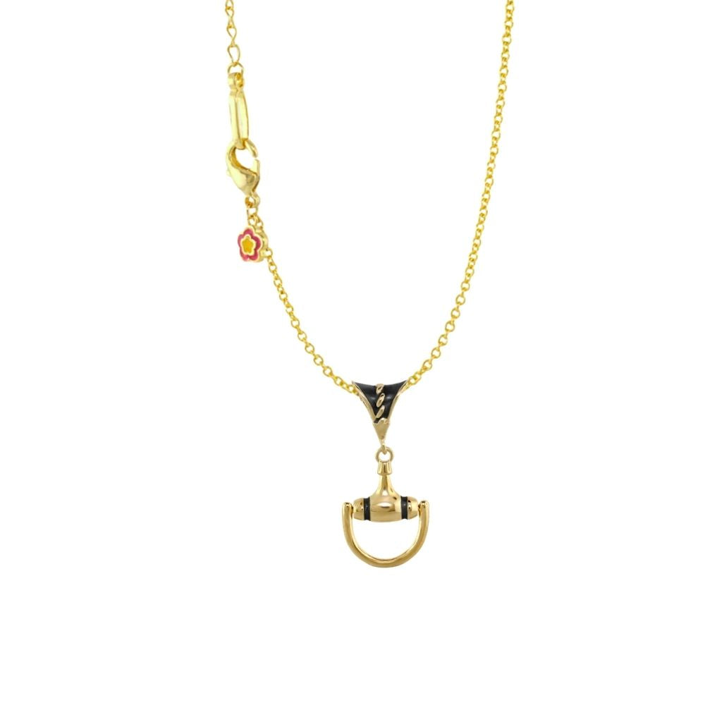 Equestrian necklace pendant in gold with black enamel horseshoe charm, Lauren G Adams on Tampa Home & Garden Store