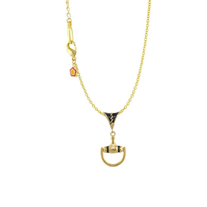 Equestrian necklace pendant in gold with black enamel horseshoe charm, Lauren G Adams on Tampa Home & Garden Store
