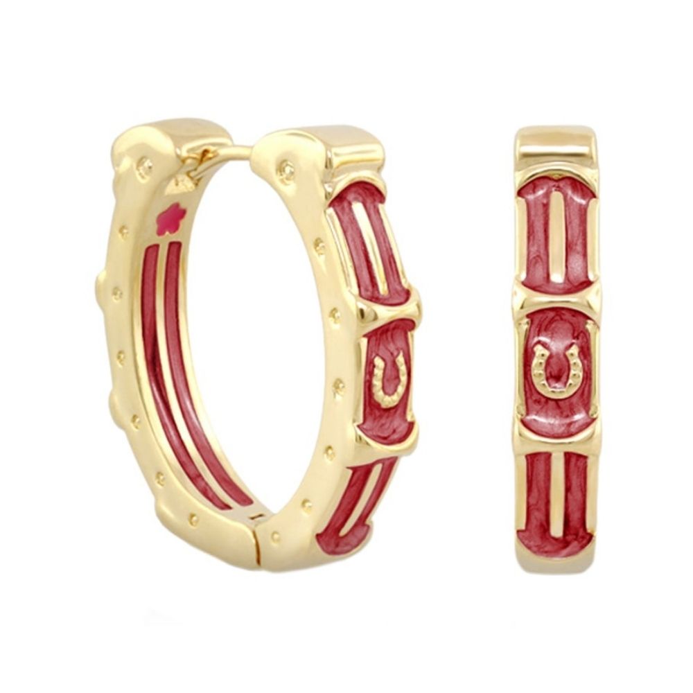 Enamel Hoop Earrings gold-tone with red equestrian motifs by Lauren G Adams pair on Tampa Home & Garden Store