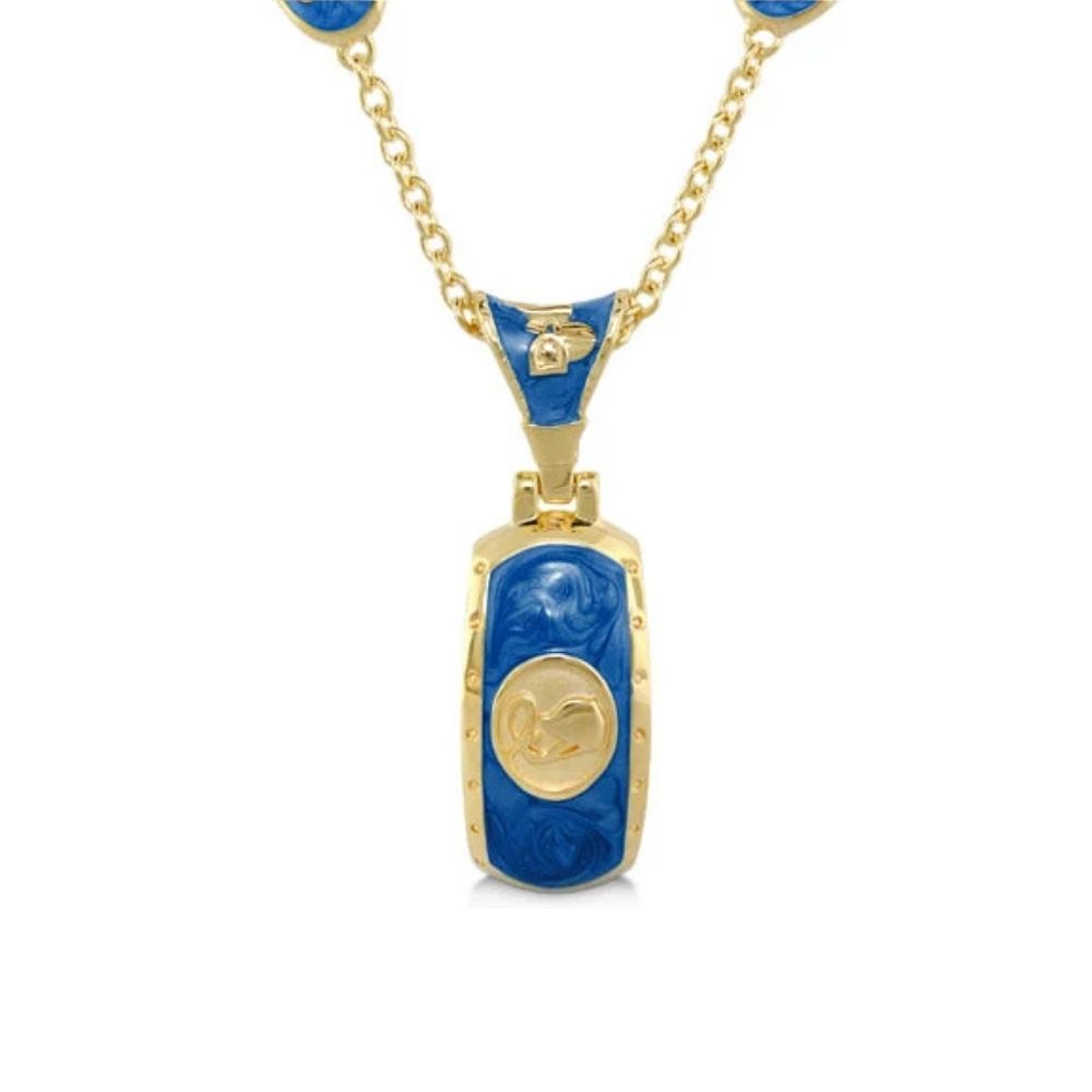 Equestrian pendant necklace in blue enamel with gold frame and gold disc accent by Lauren G Adams on Tampa Home & Garden Store