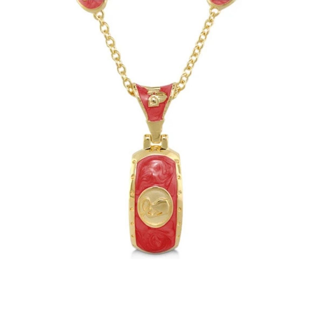 Equestrian Pendant Necklace by Lauren G Adams, gold-tone red enamel pendant with horse emblem on Tampa Home & Garden Store