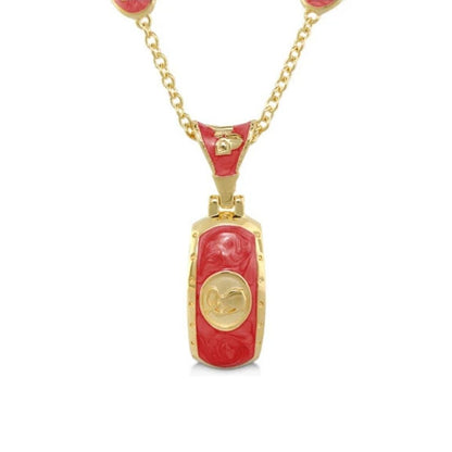 Equestrian Pendant Necklace by Lauren G Adams, gold-tone red enamel pendant with horse emblem on Tampa Home & Garden Store