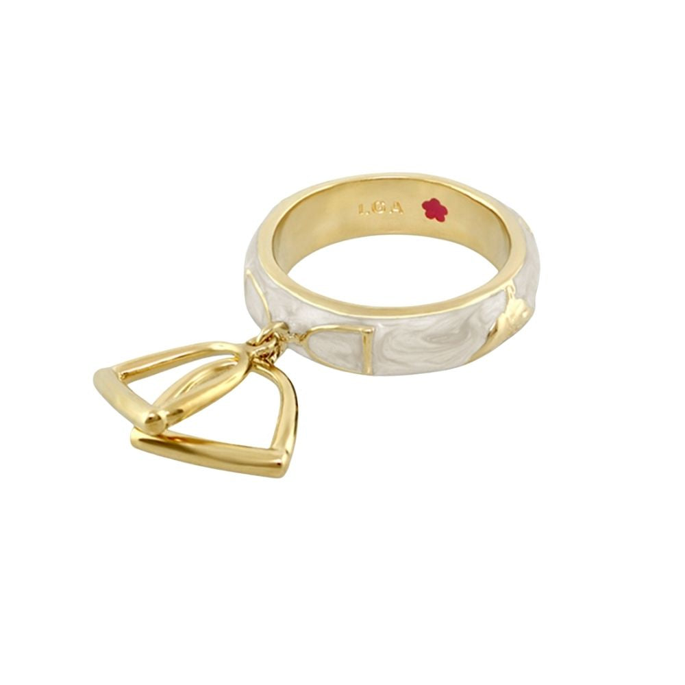 Equestrian Stirrup Ring with Stirrup Charm, gold interior, marbled band, Lauren G Adams on Tampa Home & Garden Store