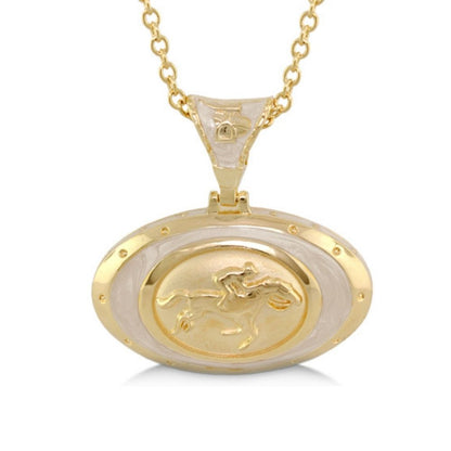 Equestrian pendant necklace by Lauren G Adams with gold oval horse relief pendant on chain on Tampa Home & Garden Store