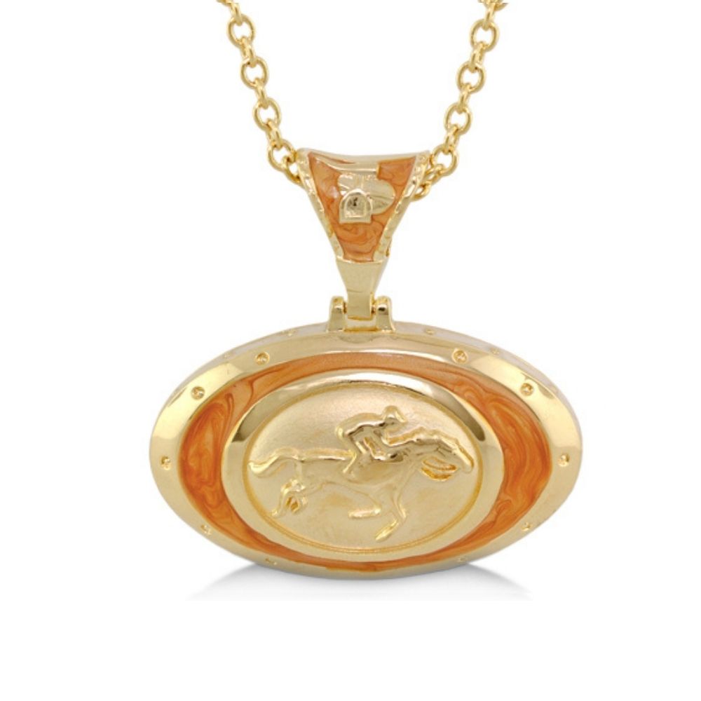 Equestrian Pendant Necklace by Lauren G Adams gold-tone oval pendant with horse relief on Tampa Home & Garden Store