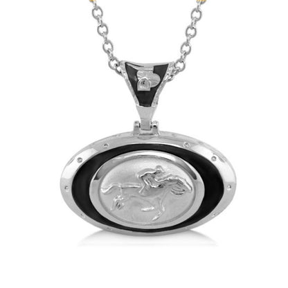 Equestrian Pendant Necklace by Lauren G Adams silver oval medallion with black enamel horse on Tampa Home & Garden Store