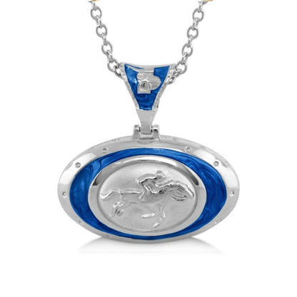 Equestrian pendant necklace in silver with blue enamel oval and horse motif, Lauren G Adams on Tampa Home & Garden Store