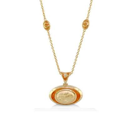 Equestrian Pendant Necklace with gold oval pendant, orange enamel border, Lauren G Adams on Tampa Home & Garden Store