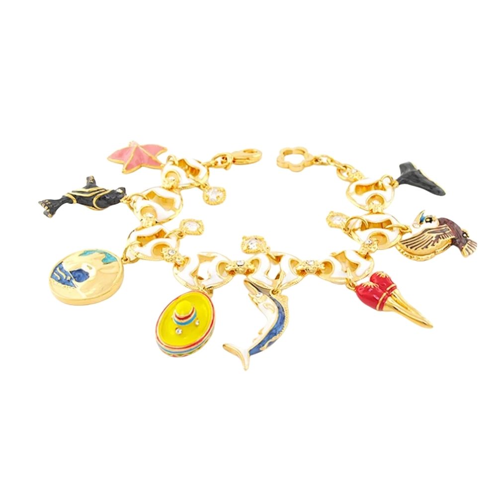 Eau Charm Bracelet goldtone with enamel sea life and dessert charms by Lauren G Adams on Tampa Home & Garden Store