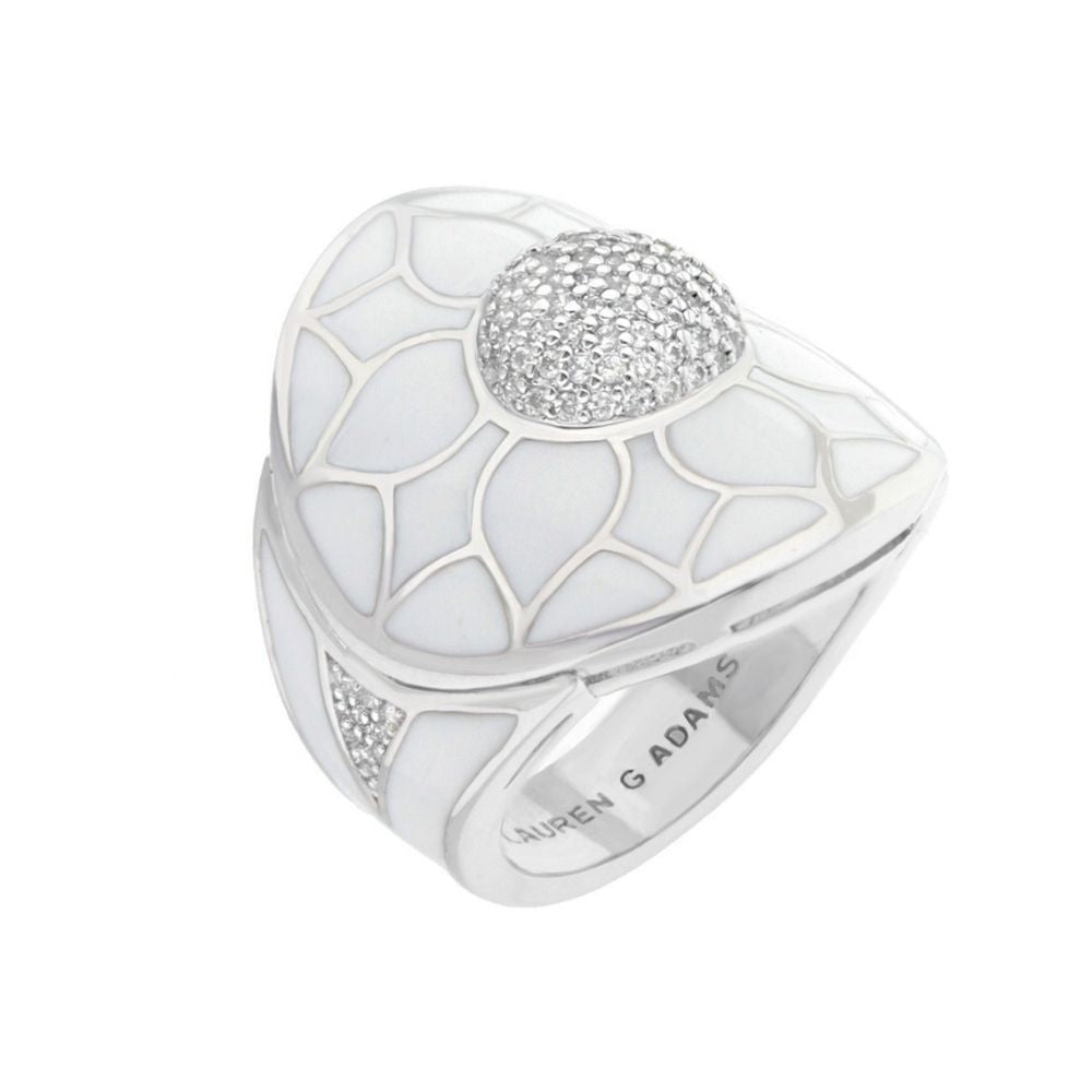 Destiny Cocktail Ring by Lauren G Adams in white enamel with pave dome and lattice pattern on Tampa Home & Garden Store