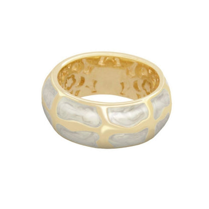 Puzzle Band Ring by Lauren G Adams, gold-tone band with white mother-of-pearl inlays on Tampa Home & Garden Store