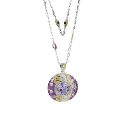 Sunburst Necklace Pendant with purple central gemstone, purple/gold enamel, Lauren G Adams chain on Tampa Home & Garden Store