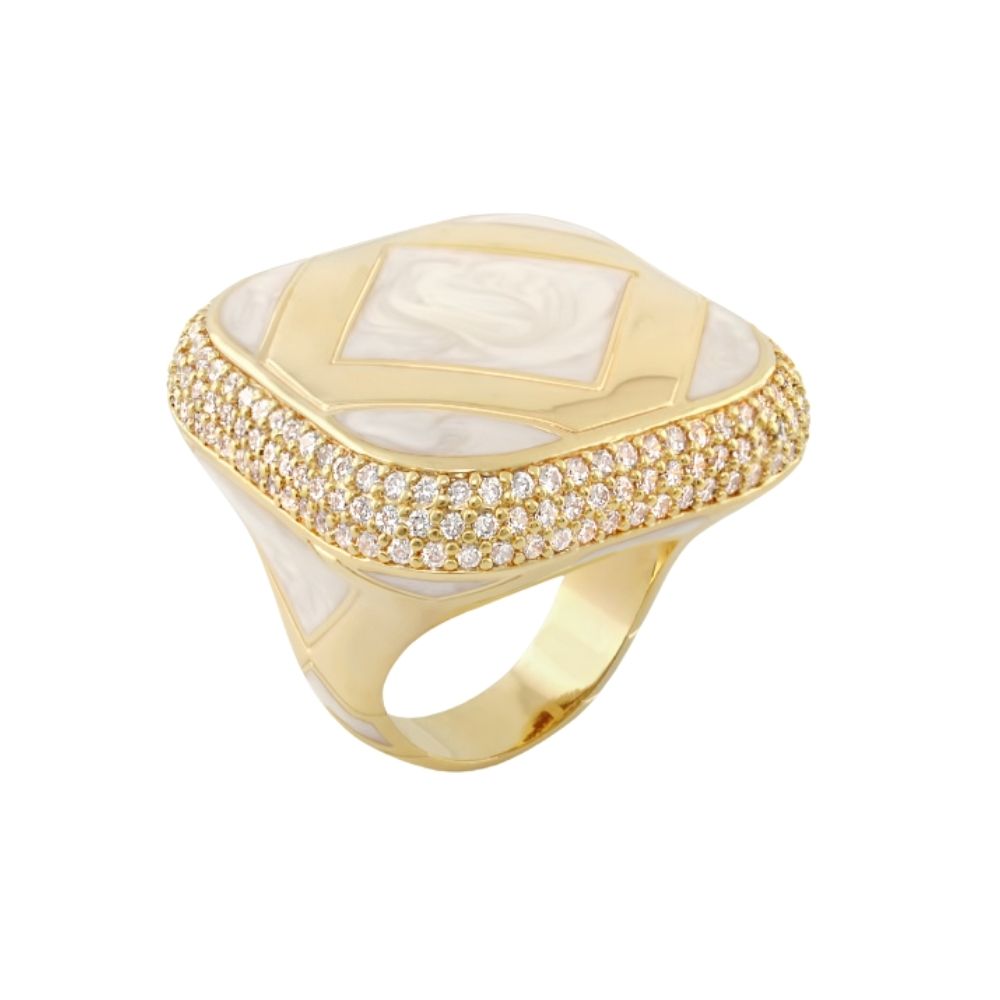 Diamond Girl Cocktail Ring by Lauren G Adams with mother-of-pearl and pave diamond band on Tampa Home & Garden Store