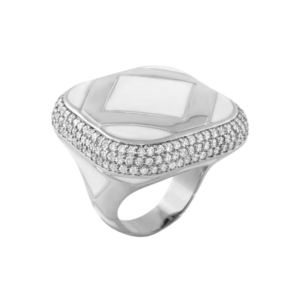 Diamond Girl Cocktail ring by Lauren G Adams, pavé diamonds around square top, silver tone on Tampa Home & Garden Store