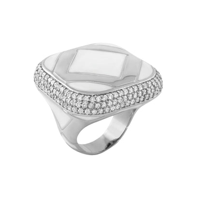 Diamond Girl Cocktail ring by Lauren G Adams, pavé diamonds around square top, silver tone on Tampa Home & Garden Store
