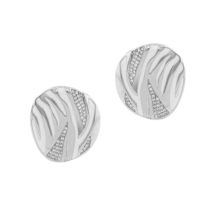 Wild Child Earrings pair by Lauren G Adams: silver round studs with wavy pattern and pavé accents on Tampa Home & Garden Store