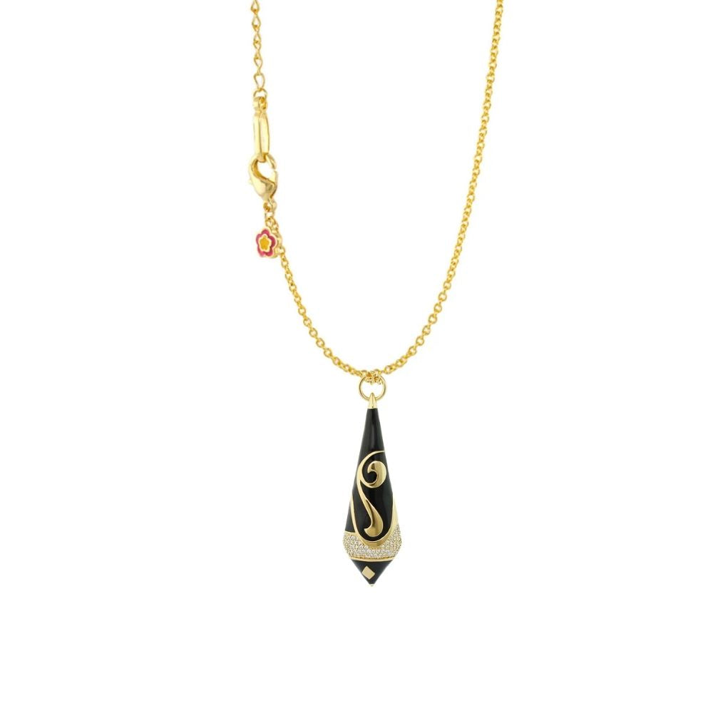 Twisted Passion Necklace pendant by Lauren G Adams on gold chain with black teardrop and scroll on Tampa Home & Garden Store