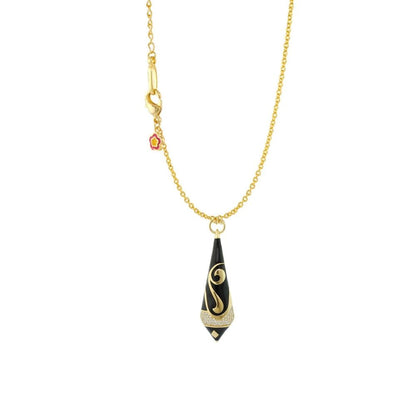 Twisted Passion Necklace pendant by Lauren G Adams on gold chain with black teardrop and scroll on Tampa Home & Garden Store