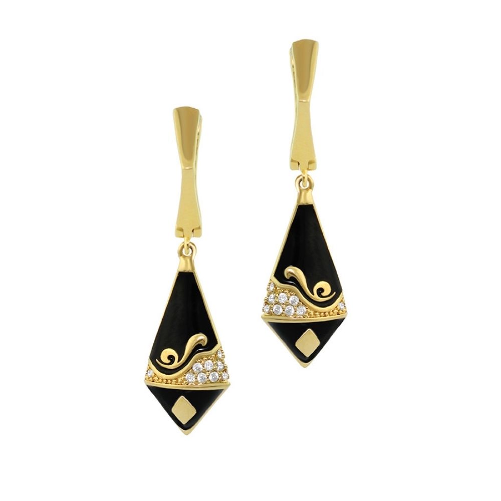 Twisted Passion Earrings gold-tone black enamel drop earrings with crystal pave accents on Tampa Home & Garden Store