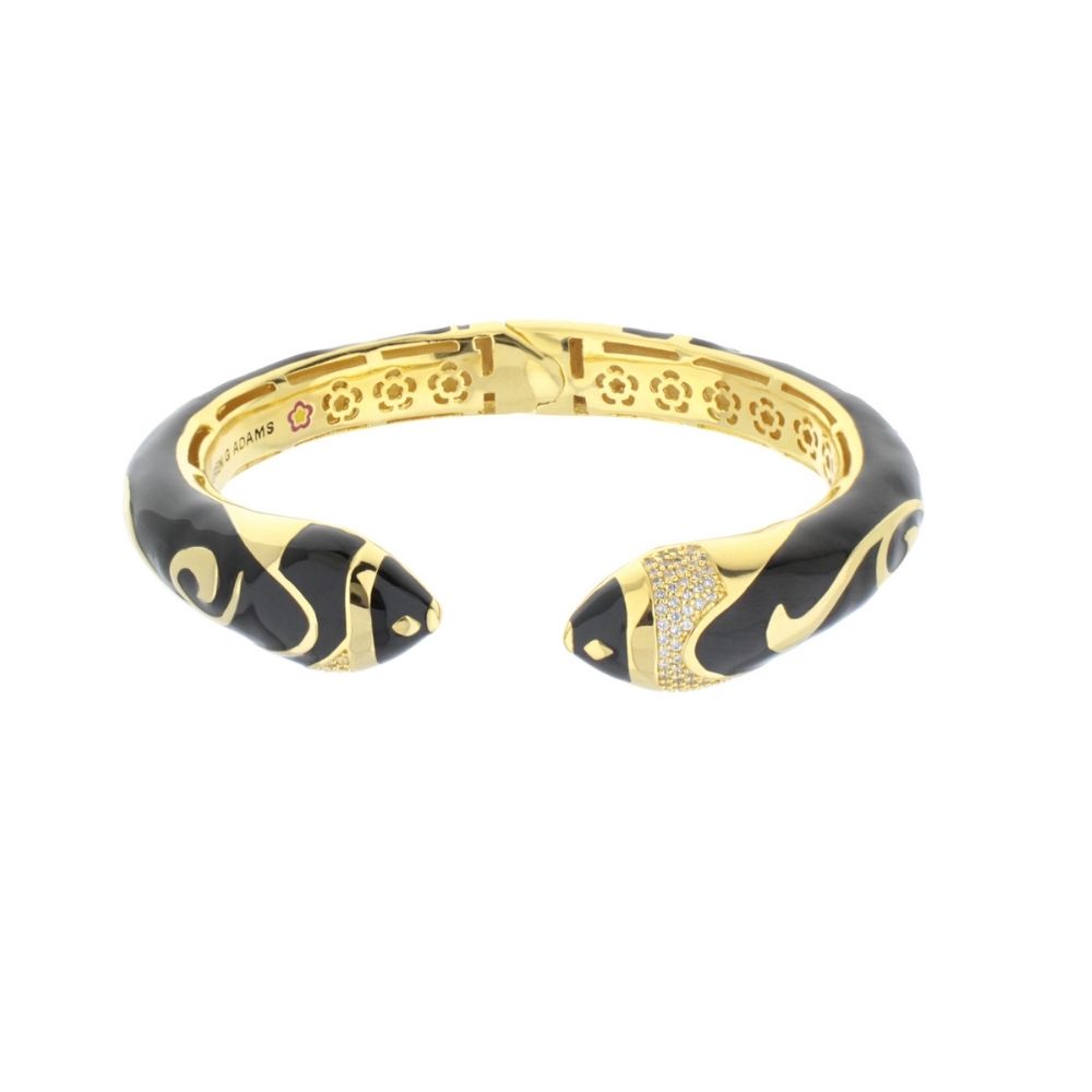 Twisted Passion Bangle gold-tone cuff with black enamel swirls and crystal end by Lauren G Adams on Tampa Home & Garden Store