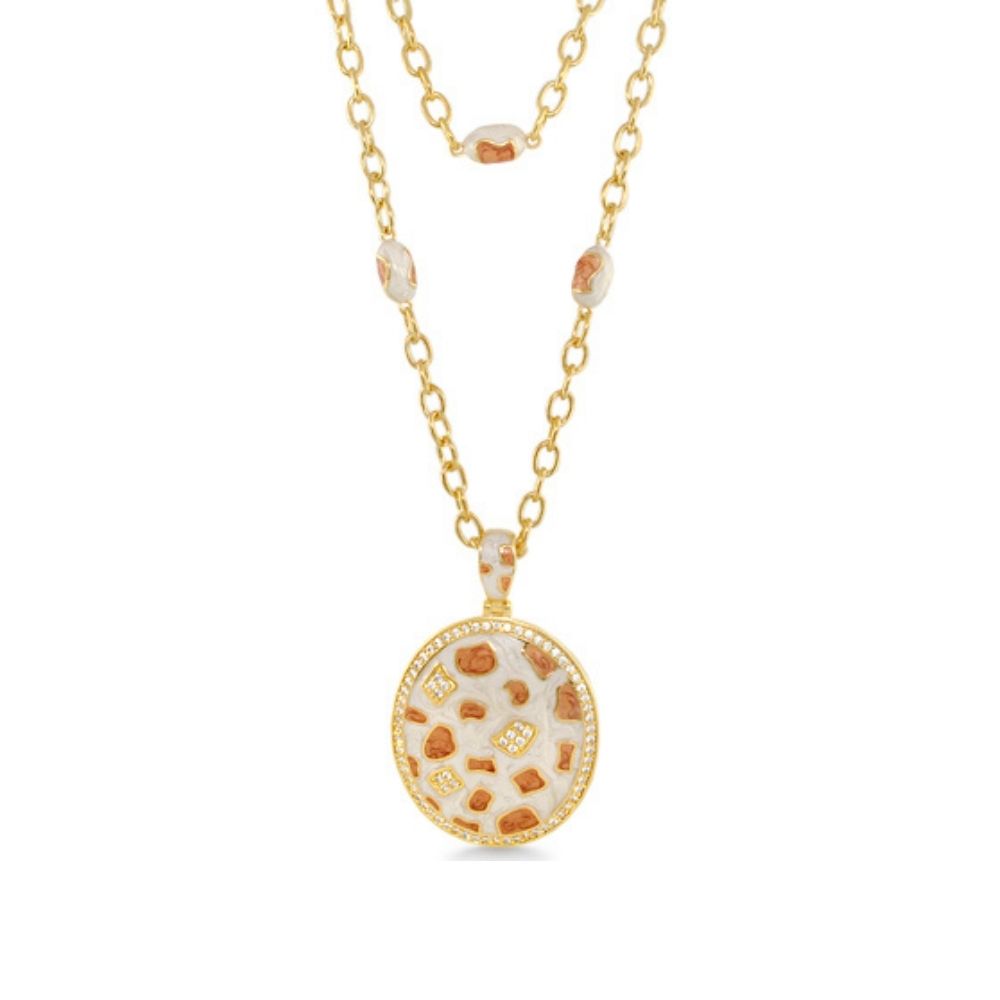 Animal Paradise Necklace gold-tone chain with round brown mosaic pendant by Lauren G Adams on Tampa Home & Garden Store