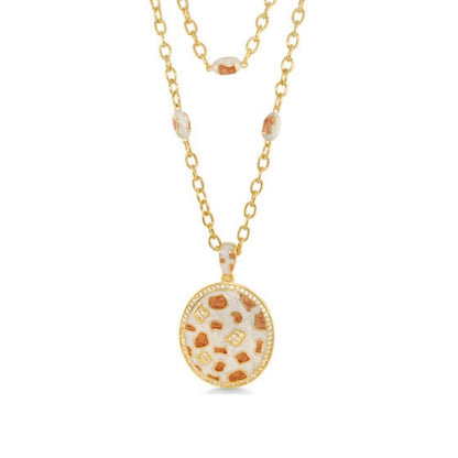 Animal Paradise Necklace gold-tone chain with round brown mosaic pendant by Lauren G Adams on Tampa Home & Garden Store