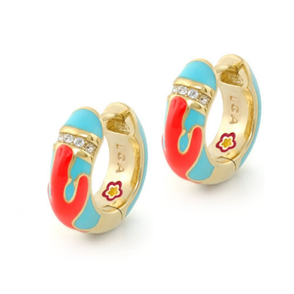 Pretty Little Things earrings by Lauren G Adams, turquoise and red enamel gold-tone hoops on Tampa Home & Garden Store