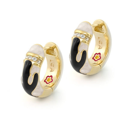 Pretty Little Things Earrings, Lauren G Adams, gold hoops in black enamel and diamonds (2) on Tampa Home & Garden Store