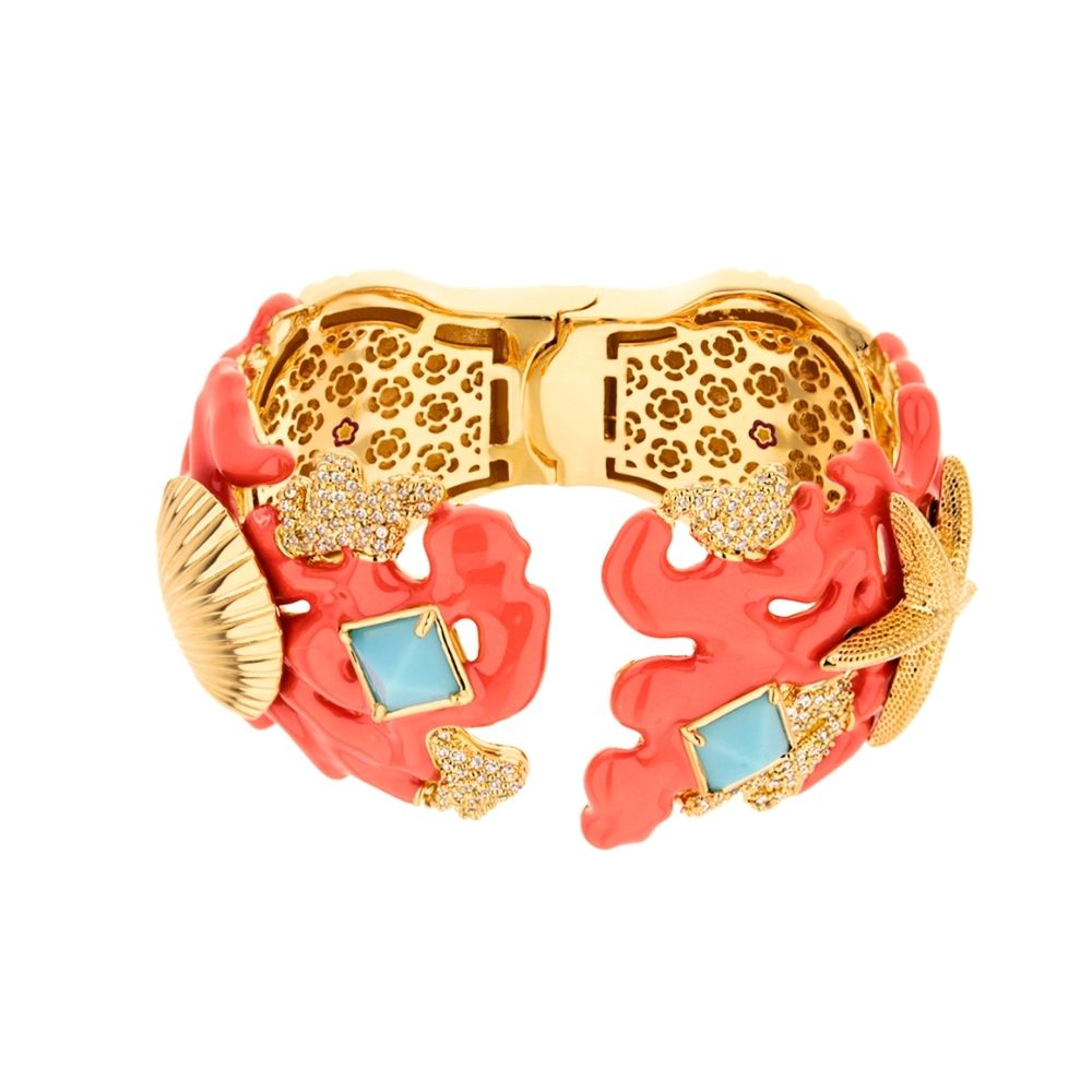 Bracelet Pretty Little Things Coral Bangle by Lauren G Adams with coral branches and blue gems on Tampa Home & Garden Store