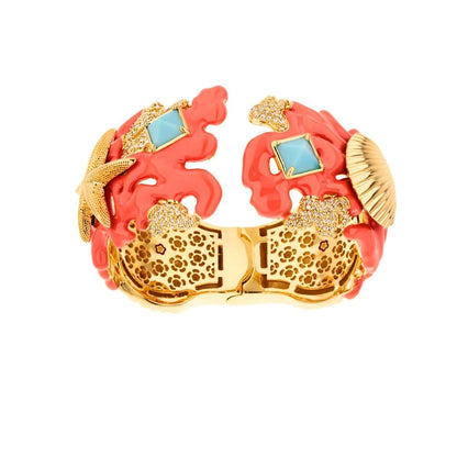 Pretty Little Things Coral Bangle shell starfish cuff turquoise stones gold-tone band on Tampa Home & Garden Store