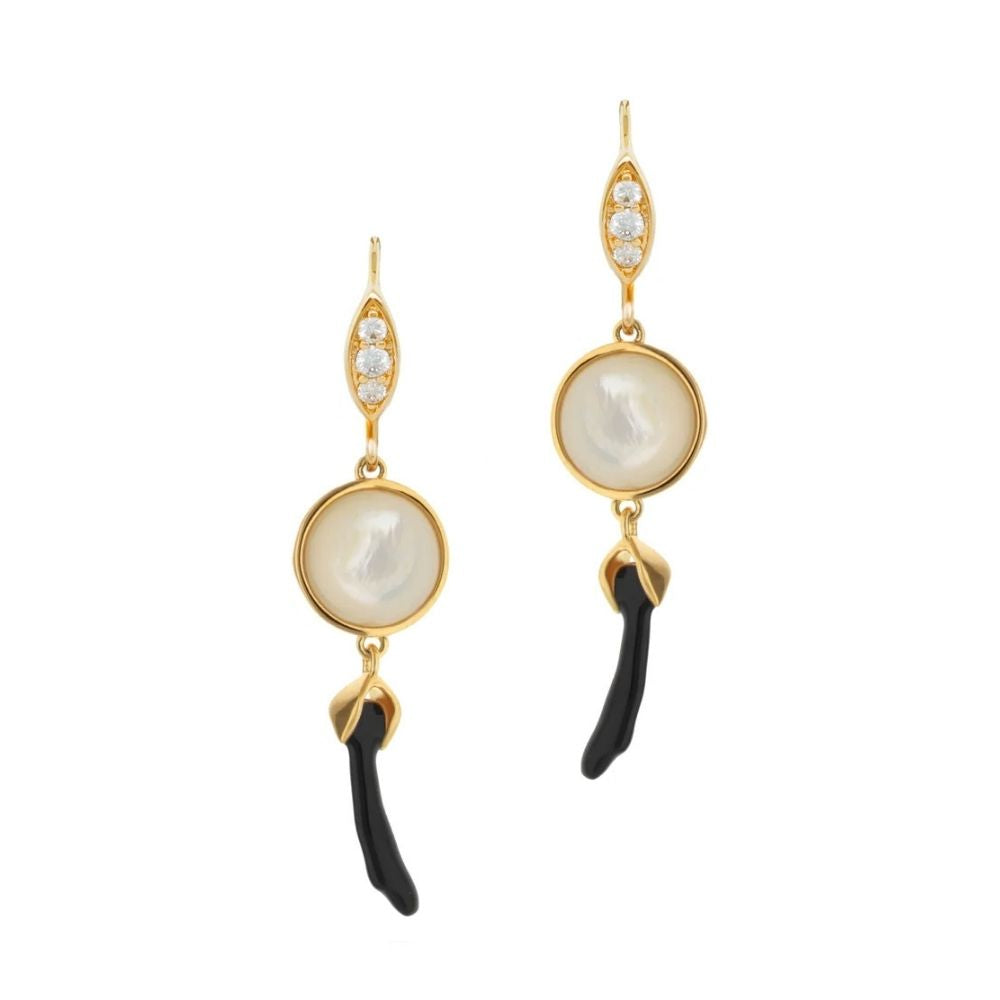 Pretty Little Things Coral Earrings by Lauren G Adams; gold-tone drops, pearl discs on Tampa Home & Garden Store