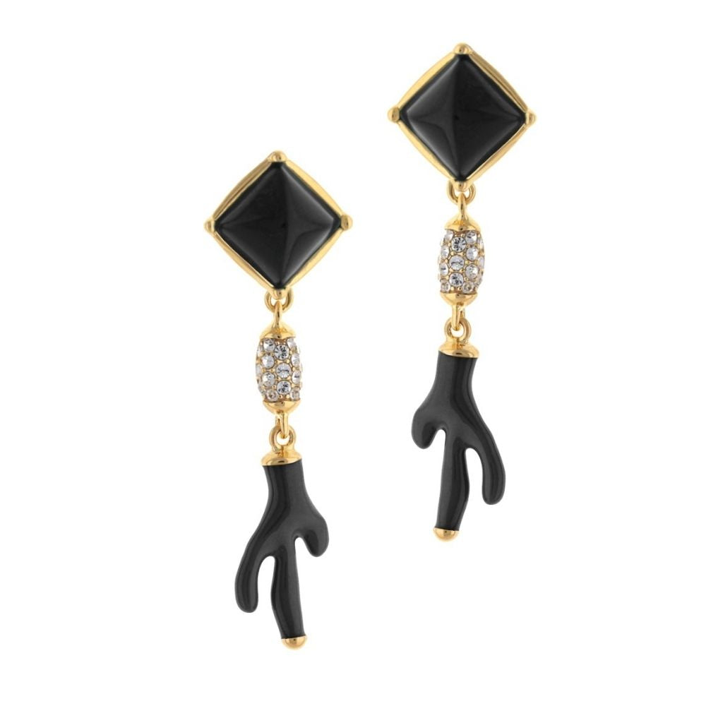 Pretty Little Things earrings by Lauren G Adams, gold-tone square black gemstone studs with crystal drop and black hand charm, pair on Tampa Home & Garden Store