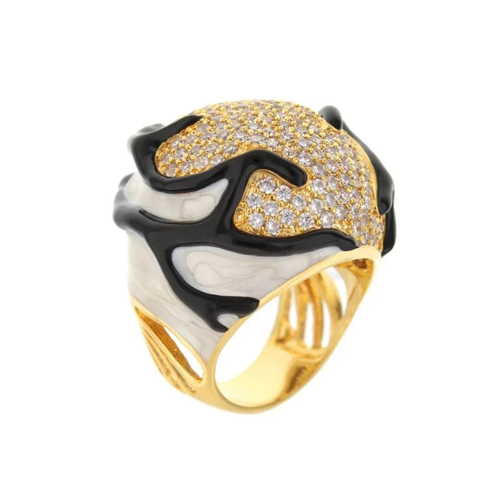 Pretty Little Things Cocktail Ring with gold-tone band and black-white enamel pavé crystals on Tampa Home & Garden Store