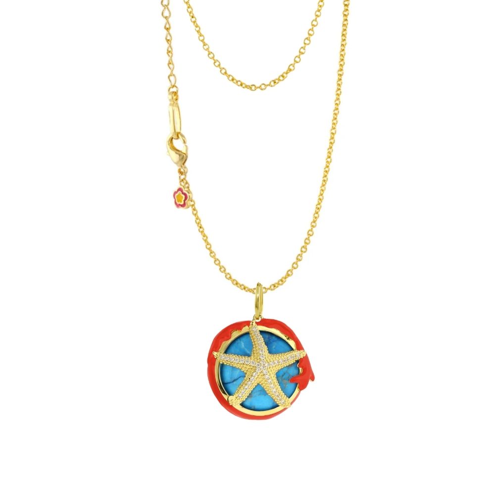 Pretty Little Things Starfish Necklace Lauren G Adams, gold chain with blue center pendant on Tampa Home & Garden Store