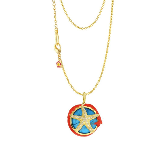 Pretty Little Things Starfish Necklace Lauren G Adams, gold chain with blue center pendant on Tampa Home & Garden Store