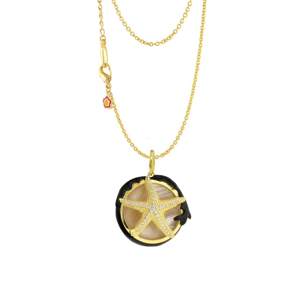 Pretty Little Things Starfish Necklace with gold chain and shell disc pendant on Tampa Home & Garden Store