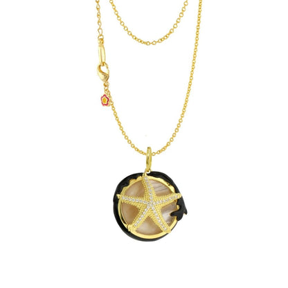 Pretty Little Things Starfish Necklace with gold chain and shell disc pendant on Tampa Home & Garden Store