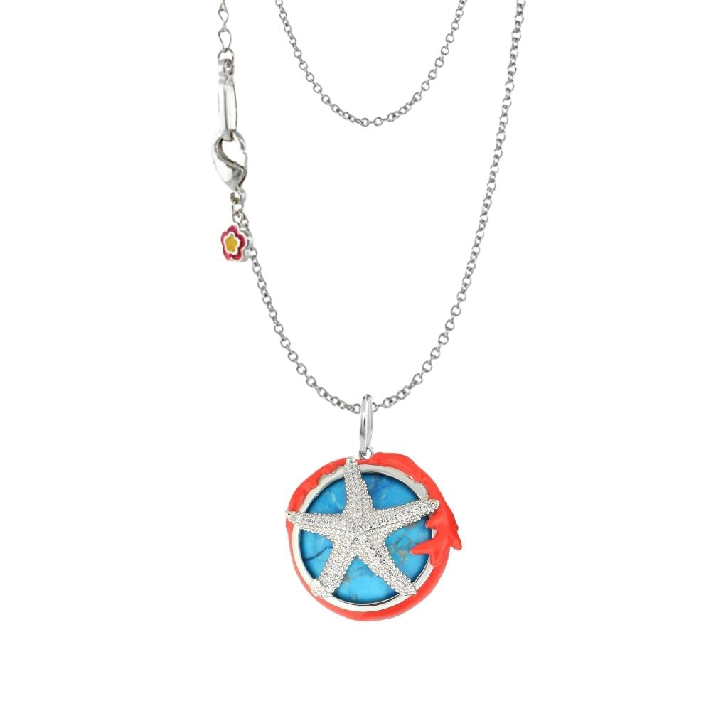 Pretty Little Things Starfish Necklace by Lauren G Adams with crystal starfish pendant blue disk on Tampa Home & Garden Store