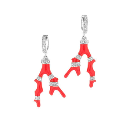 Pretty Little Things Earrings by Lauren G Adams, red coral drop with rhinestone bands on Tampa Home & Garden Store