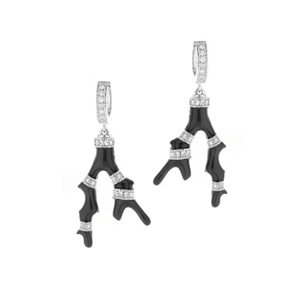 Pretty Little Things Earrings pair, black enamel branch drop with crystals, Lauren G Adams on Tampa Home & Garden Store