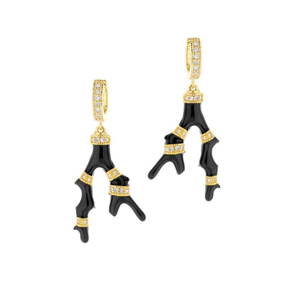Pretty Little Things Earrings pair in gold-tone with black branch charms and crystal bands by Lauren G Adams on Tampa Home & Garden Store