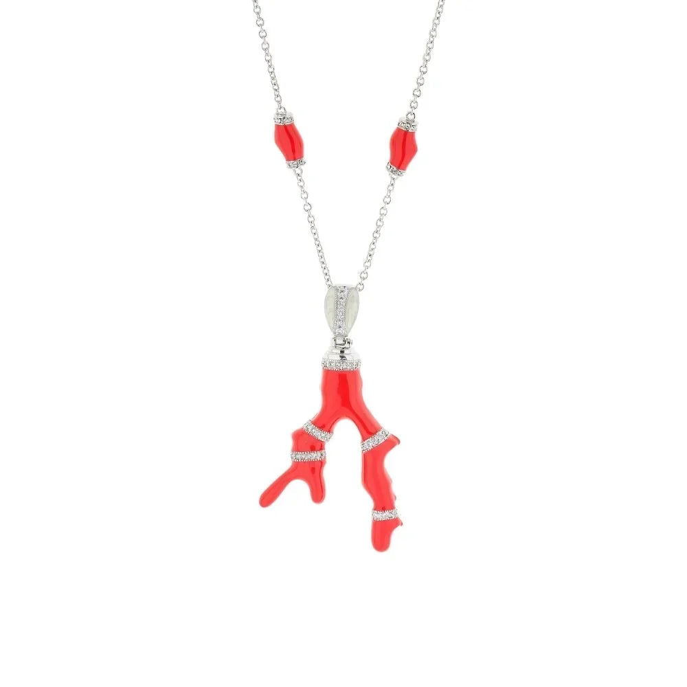 Pretty Little Things Necklace by Lauren G Adams, red coral branch pendant on silver chain on Tampa Home & Garden Store
