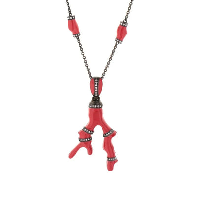 Pretty Little Things Necklace red coral sea life pendant with crystal bands on bronze chain on Tampa Home & Garden Store