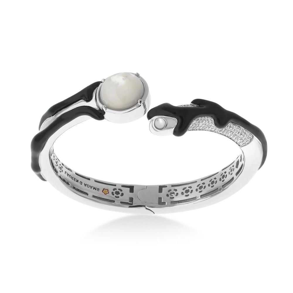 Pretty Little Things Bangle by Lauren G Adams, black and silver bangle with pearl accent on Tampa Home & Garden Store